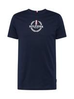 TOMMY HILFIGER Marškinėliai 'Global Stripe Crest Logo Slim' tamsiai mėlyna / raudona / juoda / balta