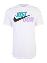 Nike Sportswear Marškinėliai 'Swoosh' žalsvai mėlyna / levandų spalva / juoda / balta
