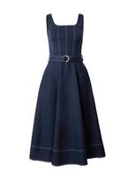 TOMMY HILFIGER Suknelė 'Topstitch Belted Midi' tamsiai mėlyna / balta