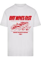 Mister Tee Marškinėliai 'Life Moves Fast Grab What is Good' raudona / balta