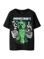 NAME IT Marškinėliai 'NKMDI MINECRAFT' žolės žalia / tamsiai žalia / juoda / balta