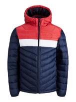 JACK & JONES Demisezoninė striukė 'Hero' tamsiai mėlyna jūros spalva / šviesiai raudona / balta