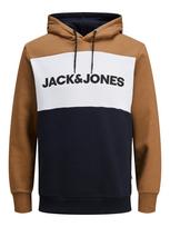 JACK & JONES Megztinis be užsegimo tamsiai mėlyna / šviesiai ruda / balta