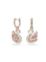 Swarovski Auskarai 'Swan' rožinio aukso spalva / rožių spalva / sidabrinė / skaidri spalva