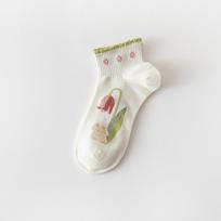 Women's Spring and Summer White Japanese-Style Cartoon Tulip Short Socks. One Size white