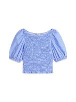 Tommy Jeans Palaidinė 'Smock Slim Short Sleeve Blouse' sodri mėlyna („karališka“) / balta