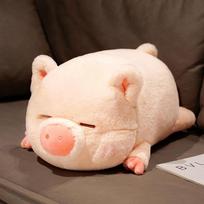 Cute chubby piggy throw pillow plush toy doll lying on the pig doll girl bed sleeping soothing doll 40cm（0.3kg） white