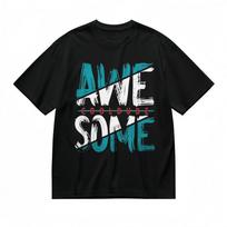 Men's T-shirt With Vibrant Split Text Art Graphic Unisex Black 100% Cotton Tee M blue
