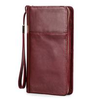 Black Angel RFID Passport Holder: Anti-magnetic, Multifunctional Genuine Leather with Zipper & Wrist Strap for Travel and Home Use. vyno raudonos spalvos