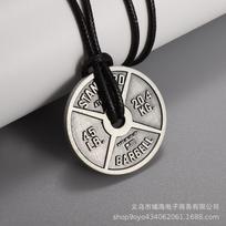 Sports Series Barbell Plate Fitness Tag Pendant Necklace 60CM(Necklace Long) black