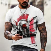 Hot Selling Men's 3D Printed Spartan Short Sleeve O Neck T-Shirt Fashion Loose Street Personality Trend Retro Oversized Tops S gray