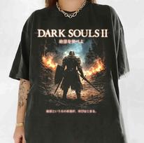 Dark Souls 2 T-Shirt, Retro Y2K Soulsborne Video Game Shirt, Unisex Gaming Graphic Tee S gray