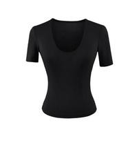 U-neck medium-sleeved T-shirt women's summer new American Spice Girl style solid color slim-fitting pure desire soft waxy bottoming shirt top S