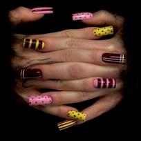 24PCS Y2k Yellow French Press on Nails Pink Stripes Medium Coffin 3D Bowknot Fake Nails Sweet Polka Dot Square Wearable Nail Tip brown
