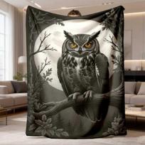 2026 Latest Flannel Blanket Owl on Branches Night Sky Blanket 300GSM Thick Digital Print, Soft & Cozy AllSeason Throw, Contemporary Style, Machine Was 75X95CM white