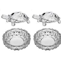 Vastu Feng Shui Crystal Tortoise With Plate, Good Luck Turtle - Transparent skaidri