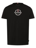 TOMMY HILFIGER Marškinėliai 'Global Stripe Crest Logo Slim' tamsiai mėlyna / raudona / juoda / balta