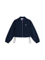 Tommy Jeans Demisezoninė striukė 'Seersucker Drawstring Hem Relaxed Coach' tamsiai mėlyna