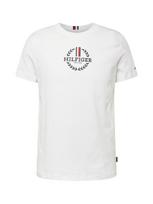 TOMMY HILFIGER Marškinėliai 'Global Stripe Crest Logo Slim' tamsiai mėlyna / kraujo spalva / balta