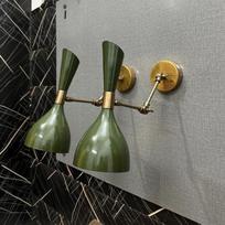 Mid Century Modern Brass Wall Sconce: Italian Diabolo Olivine Bedside Lamp žalia