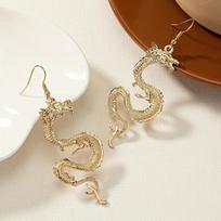 A set of personalized long-ear Spice Girl stud earrings zinc alloy Chinese dragon earrings beige