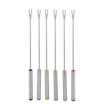 Fondue Forks, Stainless Steel Forks, 6pcsCelsiusSet Stainless Steel Chocolate Cheese Dessert Fondue Pot Forks Kitchen Tool Tableware gray