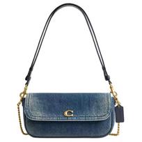 Coach 23 Removable Chain Strap Snap Closure Interior Zipper Pocket Fabric Shoulder Bag Medium Women Shoulder Bag Brass Deep-Indigo CCY20-B4YMW Basic Set (Bag+Dust Bag) gray