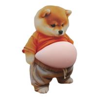 Dog 3D Shiba Inu Belly Sticker - Cute puppy wearing orange outfit with soft pink background, silicone self-adhesive beige
