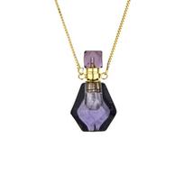 Crystal Perfume Bottle Pendant Necklace Aromatherapy Essential Oil Natural Stone Perfume Bottle Pendant Necklace 18inches(45.72cm)&fashion ametistas