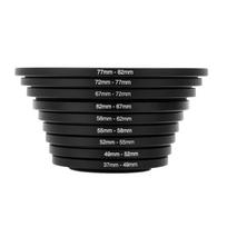 9pcs Filter Ring Adapter Set Step Up Rings 37-82mm UV ND CPL Camera Ring Adapter High Strength Aluminum Alloy black