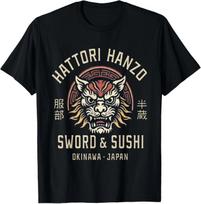 Hattori Hanzo Kardas ir Sushi Okinawa Japonija Retro Dovana Marškinėliai XL beige