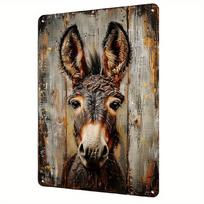 Senovinis metalinis sienos meno ženklas  Asilo veidas su sendinto medžio fonu x Colių Sodybos gyvūno sienos pakabukas 20x30cm（7.8x11.8inch） black