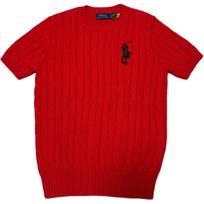 Polo Ralph Lauren Big Pony Short Sleeve Round Neck Cable Knit Sweater Standard Fit Women sweater 211923380-002 XS red