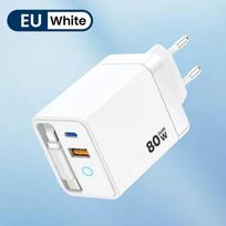 80W Super Greito Įkrovimo Type C USB Telefono Įkroviklis Su Ištraukiamu USB C Kabeliu Iphone 16 15 Samsung Nešiojamam Kompiuteriui Su Lempute balta
