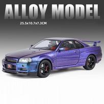 Large 1:18 Gtr Skyline Alloy Car Diecast Model Toy Doors Opened  Sound Light Pull Back Miniature Vehcie Adult Boy Birthday Gifts gray