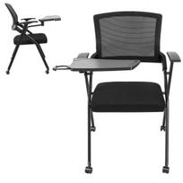 Sudedami tinkliniai sulankstomi biuro kėdės su rašymo planšete, PU ratukai, porankiai, ergonomiška atrama, paminkštinta sėdynė, konferencijų 1pc juoda