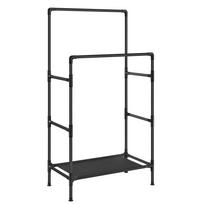 SONGMICS Clothes Rail, Clothes Rack, Clothing Drying Rail, Metal Stand with 2 Hanging Rails and Storage Shelf, Max. Load 55 kg, Easy Assembly, Black juoda