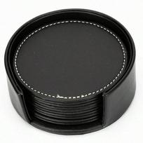 6 vnt./rinkinys Odinis padėkliukas PU odos valgomojo stalo kilimėlis kavos padėkliukas šilumos izoliacija puodelio padėkliukas (Black,round) juoda