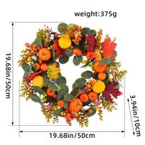 50 cm Derliaus šventės dekoras moliūgų klevo lapų vainikas, pakabinamas vainikas ant priekinių durų, namų dekoratyvinis gėlių vainikas 50cm orange