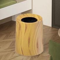 Round Trash Can Rubbish Bin Modern Decorative Paper Basket Waste for Office Indoor Wood Color
