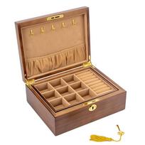 Large Vintage Solid Wood Jewelry Box with Lock, Mirror, and Anti-Oxidation Finish - High-End Wedding Storage Solution beige