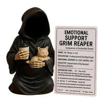 Emotional Support Grim Reaper Figurine, Exhausted Grim Reaper Statue with Card, Gothic Black Robe Mystery Figurine Desk Decor white