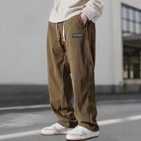 Men's Spring and Autumn Straight-Leg Mid-Rise Corduroy Pants Youthful Drape-Effect Simple Casual Trousers M ruda