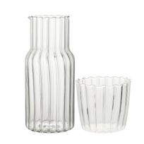 Bedside Jug and Glass Set Glass Pitcher with Drinking Cup 520ml Jug and 280ml Cup for Room Office Type 1 white