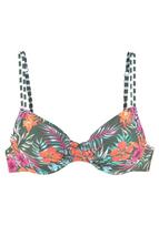 VENICE BEACH Bikinio viršutinė dalis 'Summer' tamsiai žalia / oranžinė / šviesiai rožinė / balta