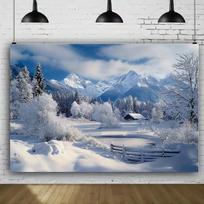 2D Winter Mountain Landscape Backdrop with Snow-Capped Peaks for Festival Photos 47.2x31.5inch/120*80cm gray