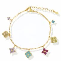 Dopamine Four-leaf Clover Necklace French Light Luxury Stacked Collarbone Chain Colored Stud Earrings Diamond Bracelet Set Women beige