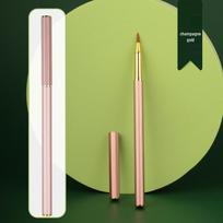 Compact Metal Fountain Brush Pen - Soft Bristle Calligraphy Tool with Ink Cartridge for Elegant Script Writing and Sutra Copying white