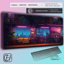 HYBXAXC Cyberpunk Modern City Ramen Shop Desk Mat Neon Lights Desk Pad Gaming Mousepad XL Gaming Playmat MTG 800x400x2mm blue