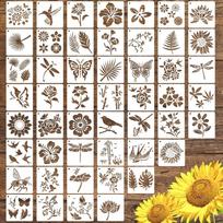 50pcs/set Reusable Spray Painting Stencils Floral Series Wall Art Stencils  Doodling Supplies